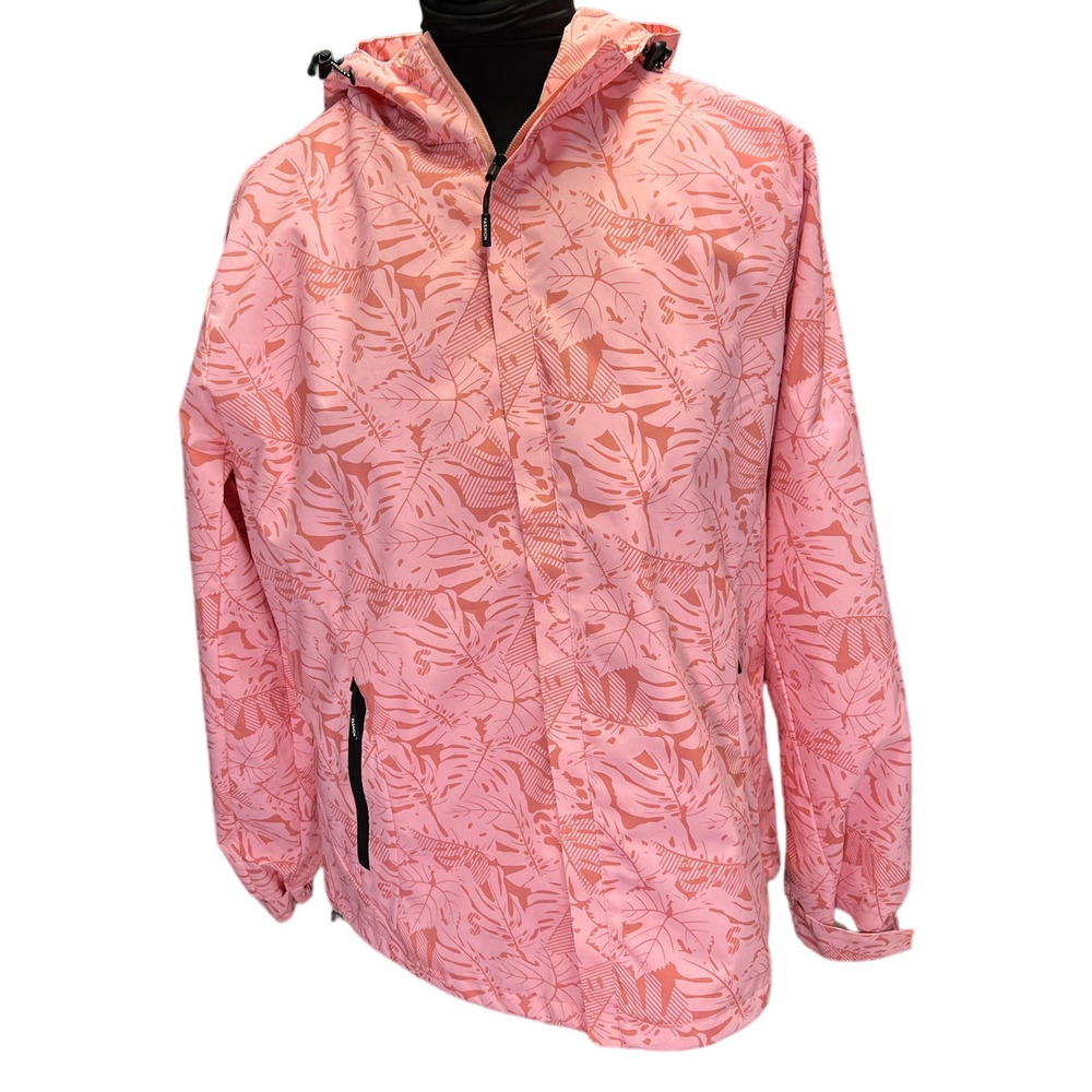 Sela Pink Floral Print Hooded Rain Jacket, Size XL